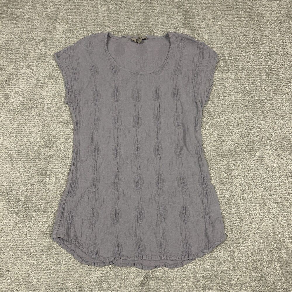 Flax Tunic Top Womens Small Purple Gray Textured Shirt Linen Cotton
